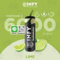 พอตใช้แล้วทิ้ง infy 6000 Puff กลิ่น มะนาว สดชื่น เปรี้ยวจี๊ด ทุกคำสูบ