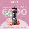 เครื่อง infy 6000 Puff กลิ่น ไอศครีมสตรอเบอร์รี่ หอม หวาน มัน กำลังดี