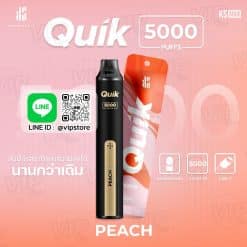 พอตquik 5000 Puffs กลิ่น พีช เบาแบบหรูๆ แต่ให้นิคสูงถึง 3% อิ่มแน่นอน