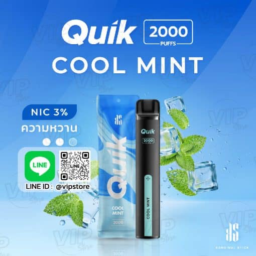 พอตquik 2000 Puffs กลิ่นมินต์ เย็นสุดขั้ว หอมสุดใจ ยังไงต้อง Cool Mint